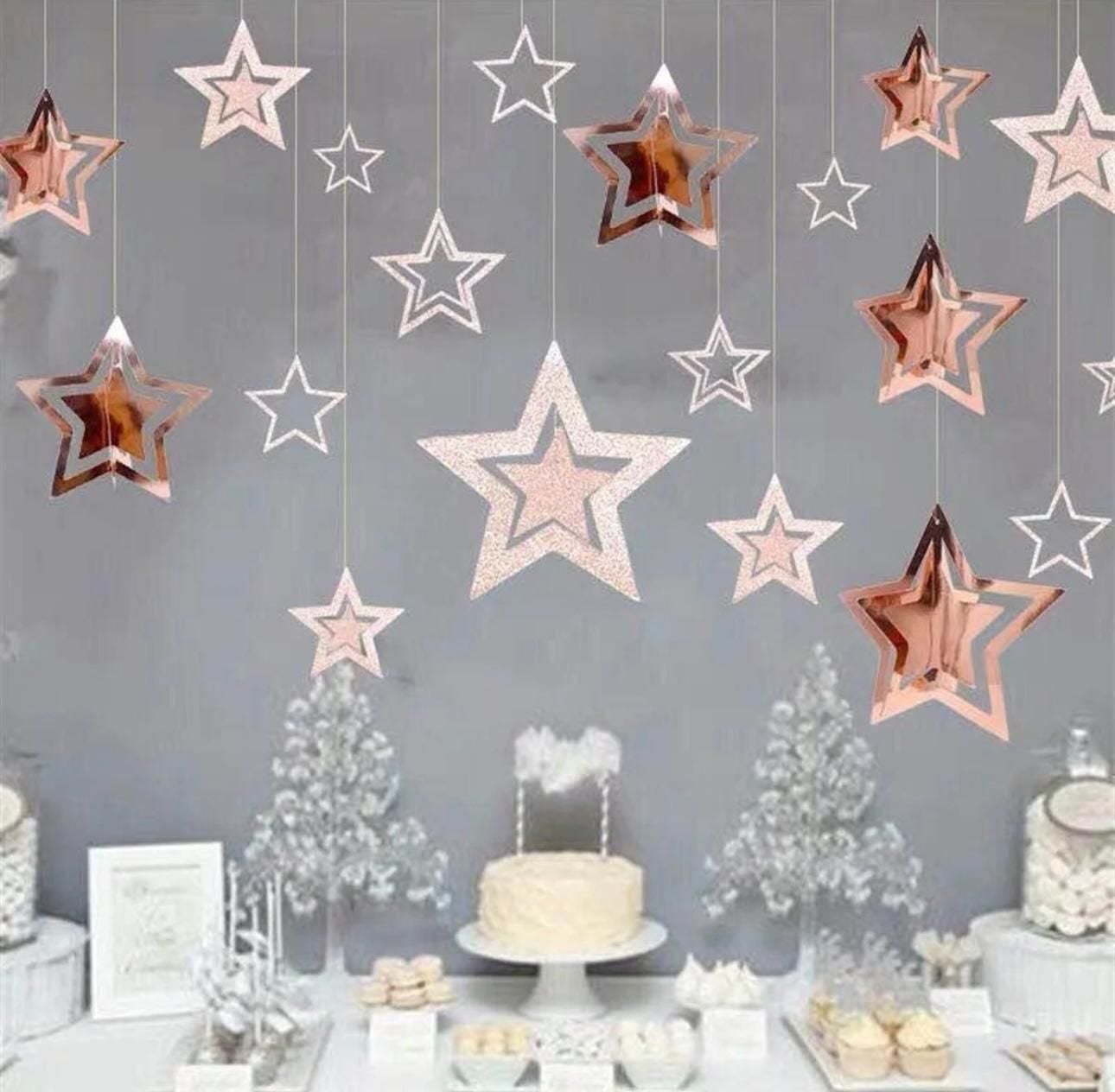 3d Rosegold Yıldız Tavan Sarkıt Süs