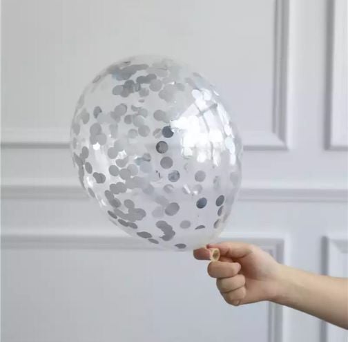 Şeffaf Gümüş Konfetili Balon 10 Adet