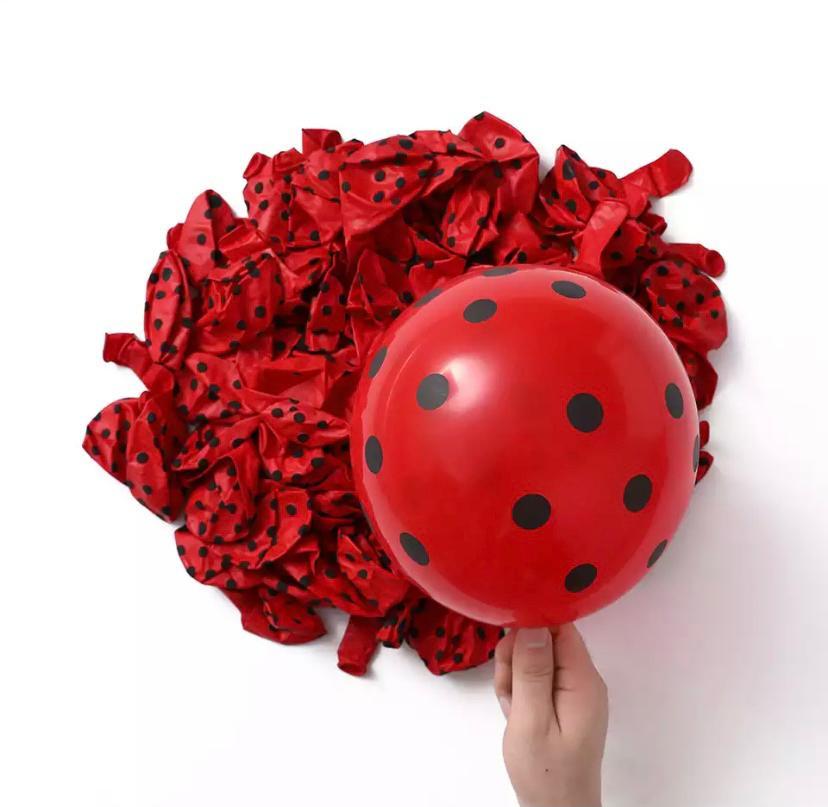 Kırmızı Siyah Puantiyeli Lateks Balon 5 Adet